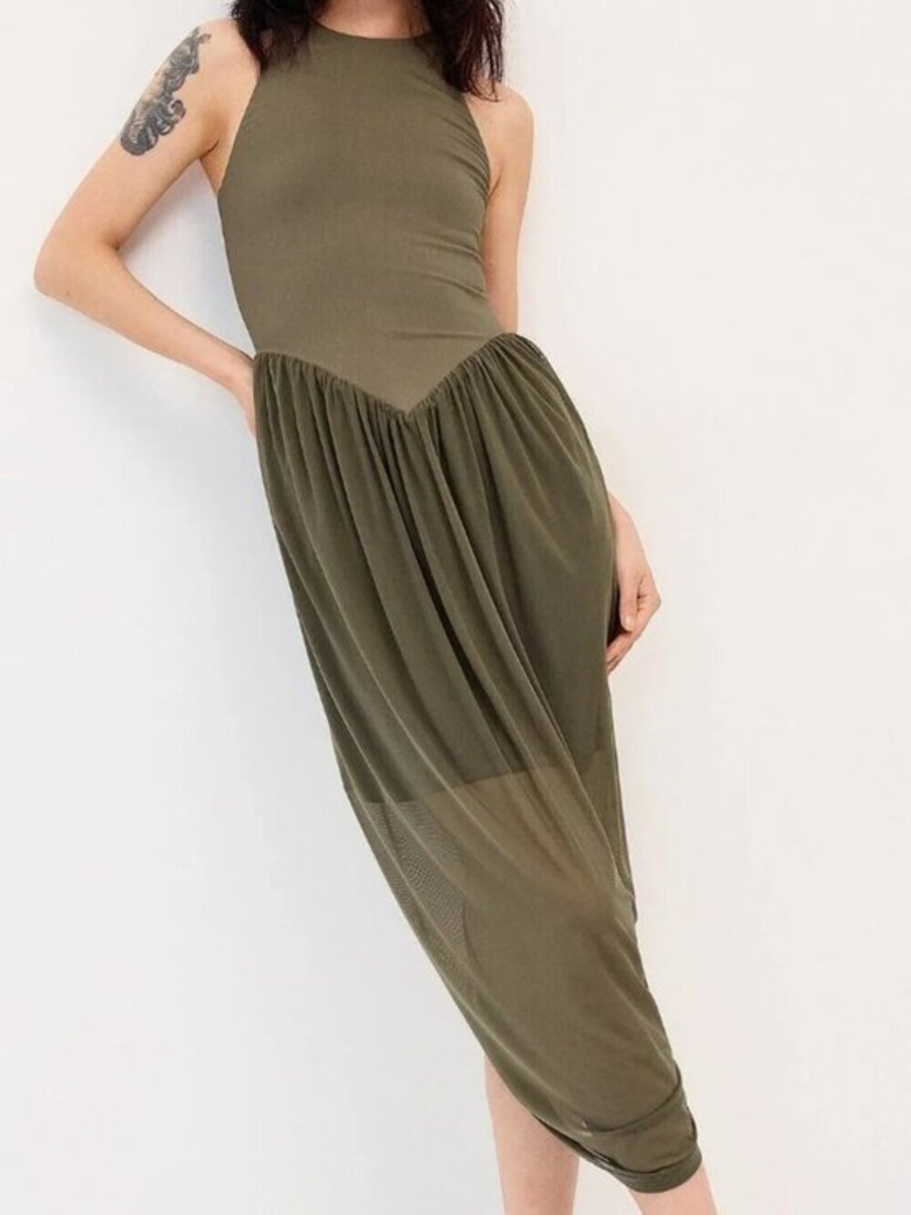 NWT Dual-material balloon maxi dress